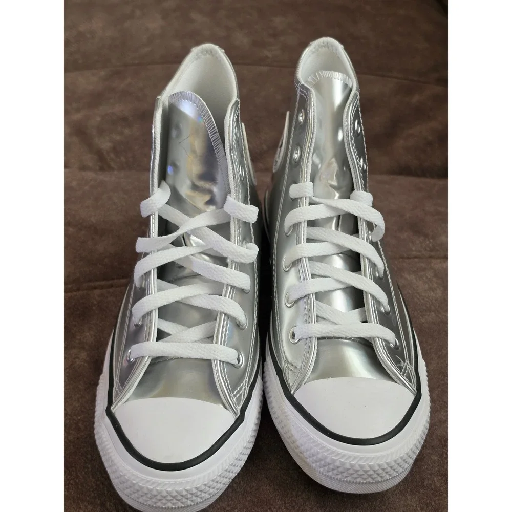 Converse Chuck Taylor All Star High Top Metallic Silver Kids Sneakers A12604C 4